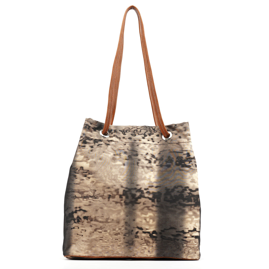 Beige Abstract Print Tessuto Nylon Tote Bag