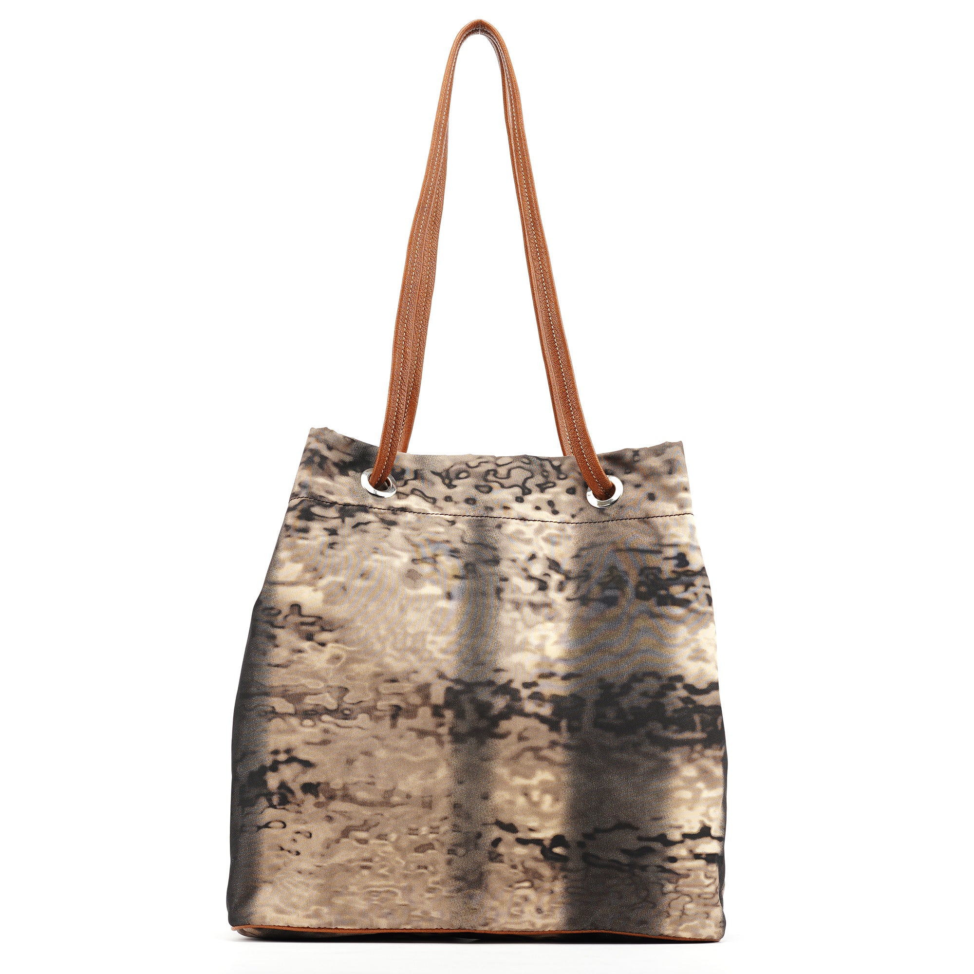 Beige Abstract Print Tessuto Nylon Tote Bag