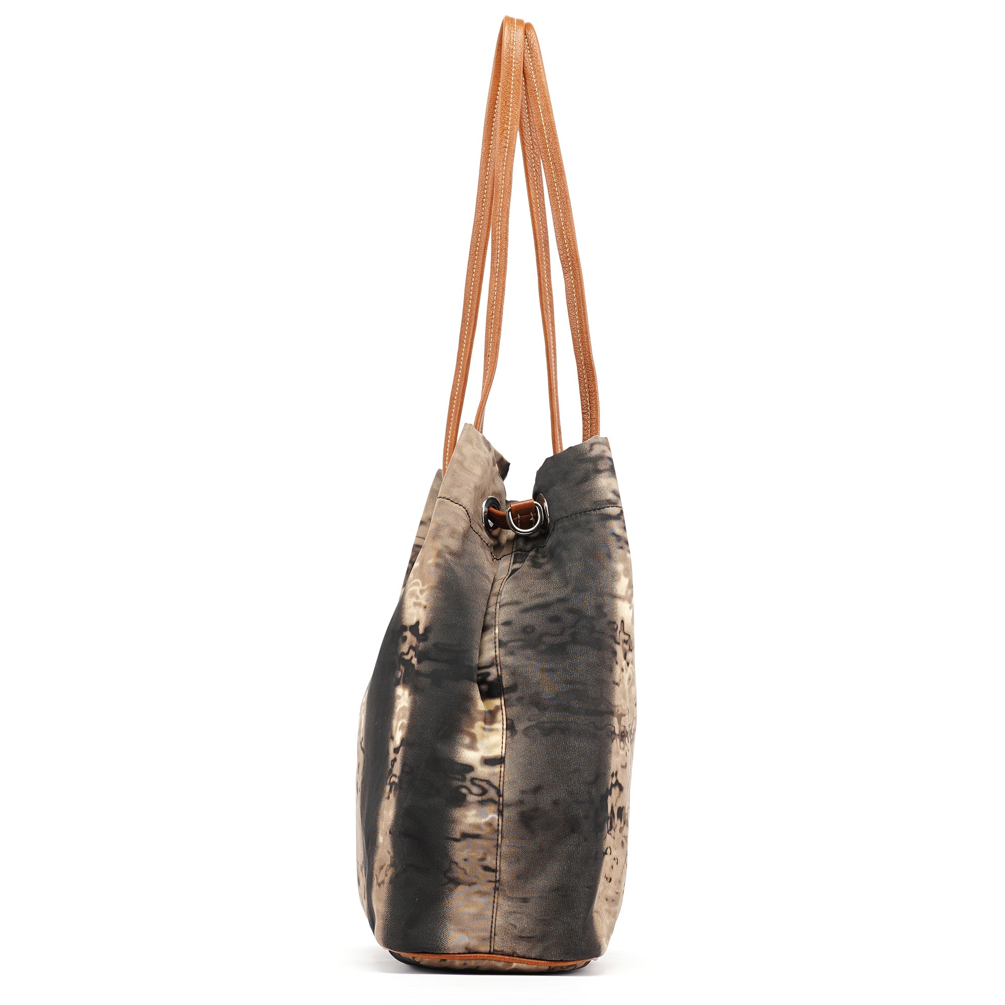 Beige Abstract Print Tessuto Nylon Tote Bag