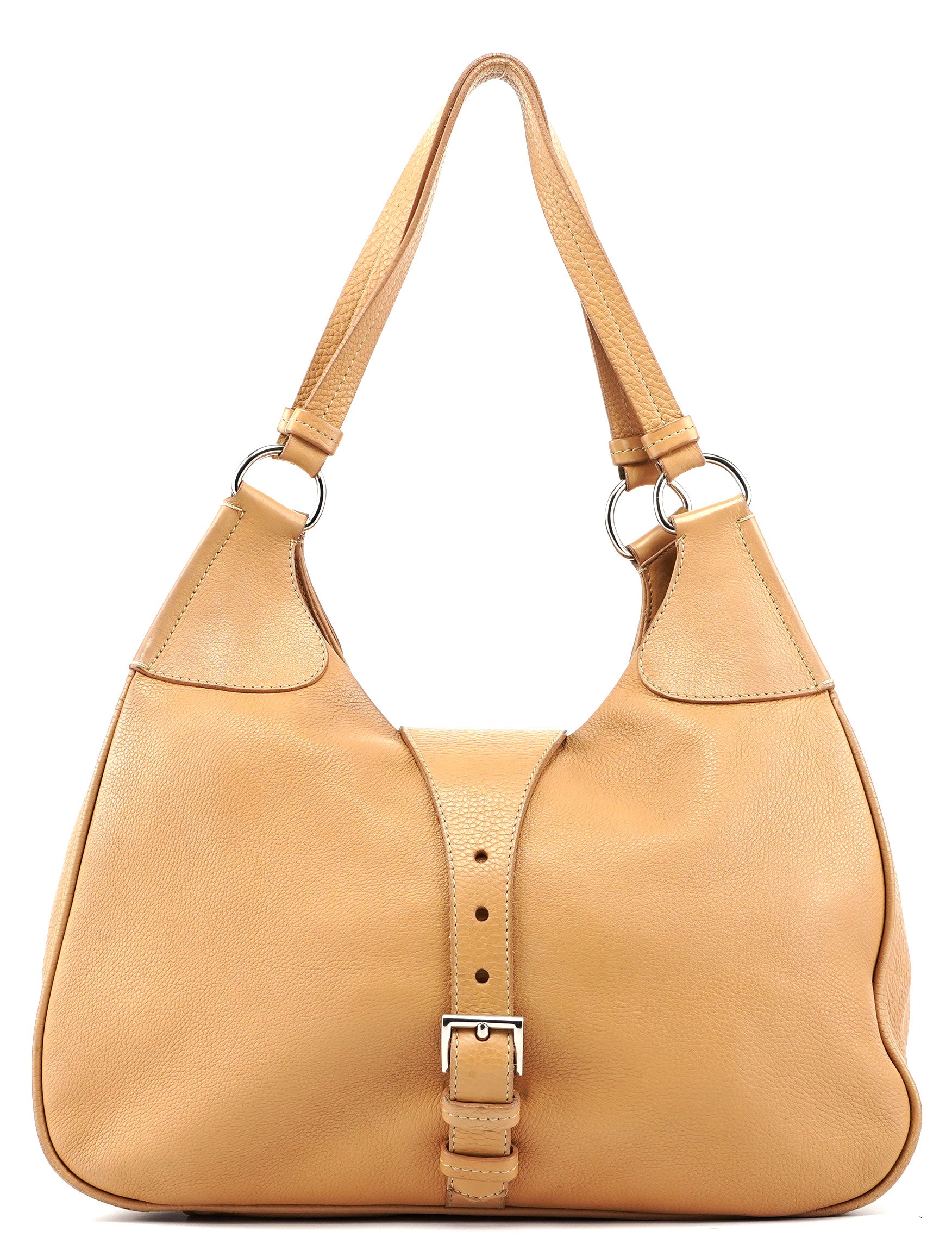 Beige Leather Belt Hobo Shoulder Bag