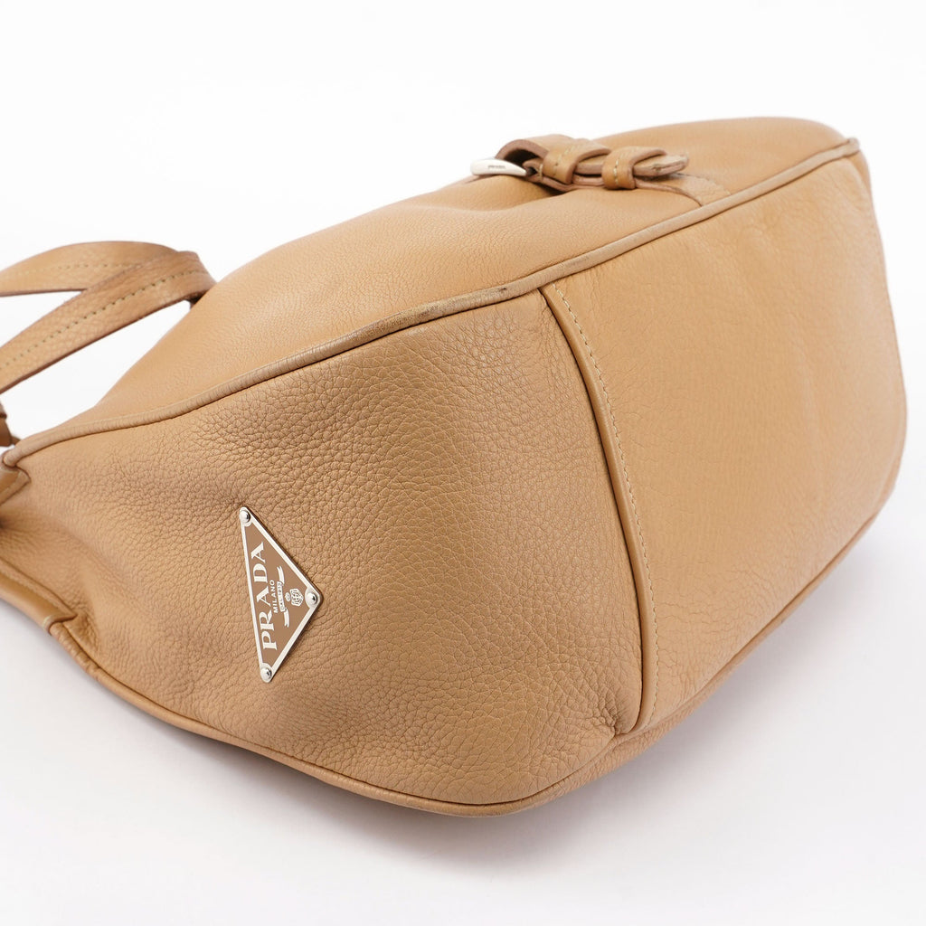 Beige Leather Belt Hobo Shoulder Bag