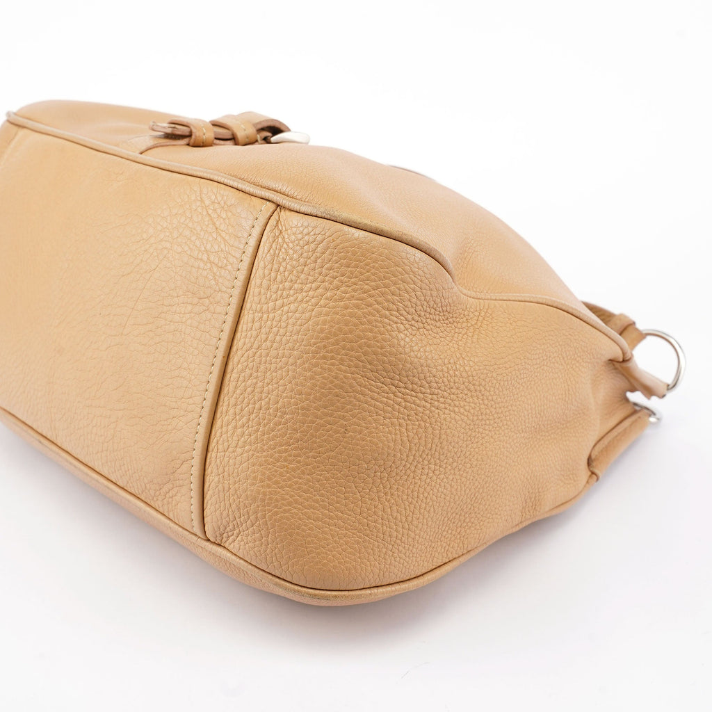 Beige Leather Belt Hobo Shoulder Bag