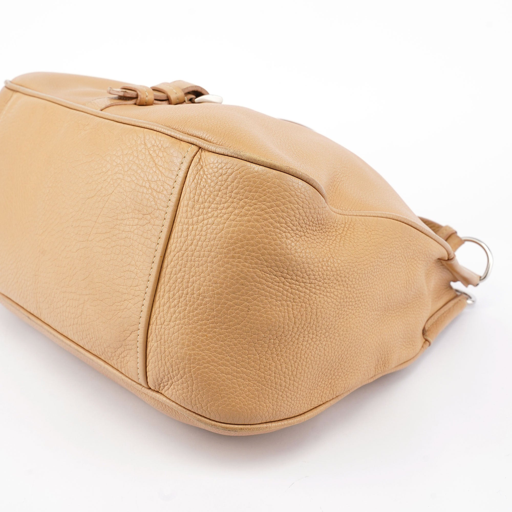 Beige Leather Belt Hobo Shoulder Bag