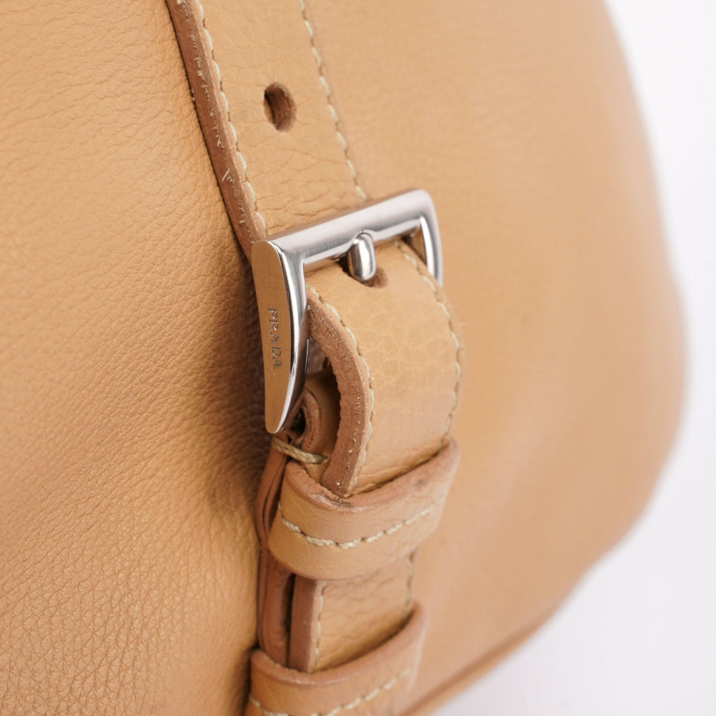 Beige Leather Belt Hobo Shoulder Bag