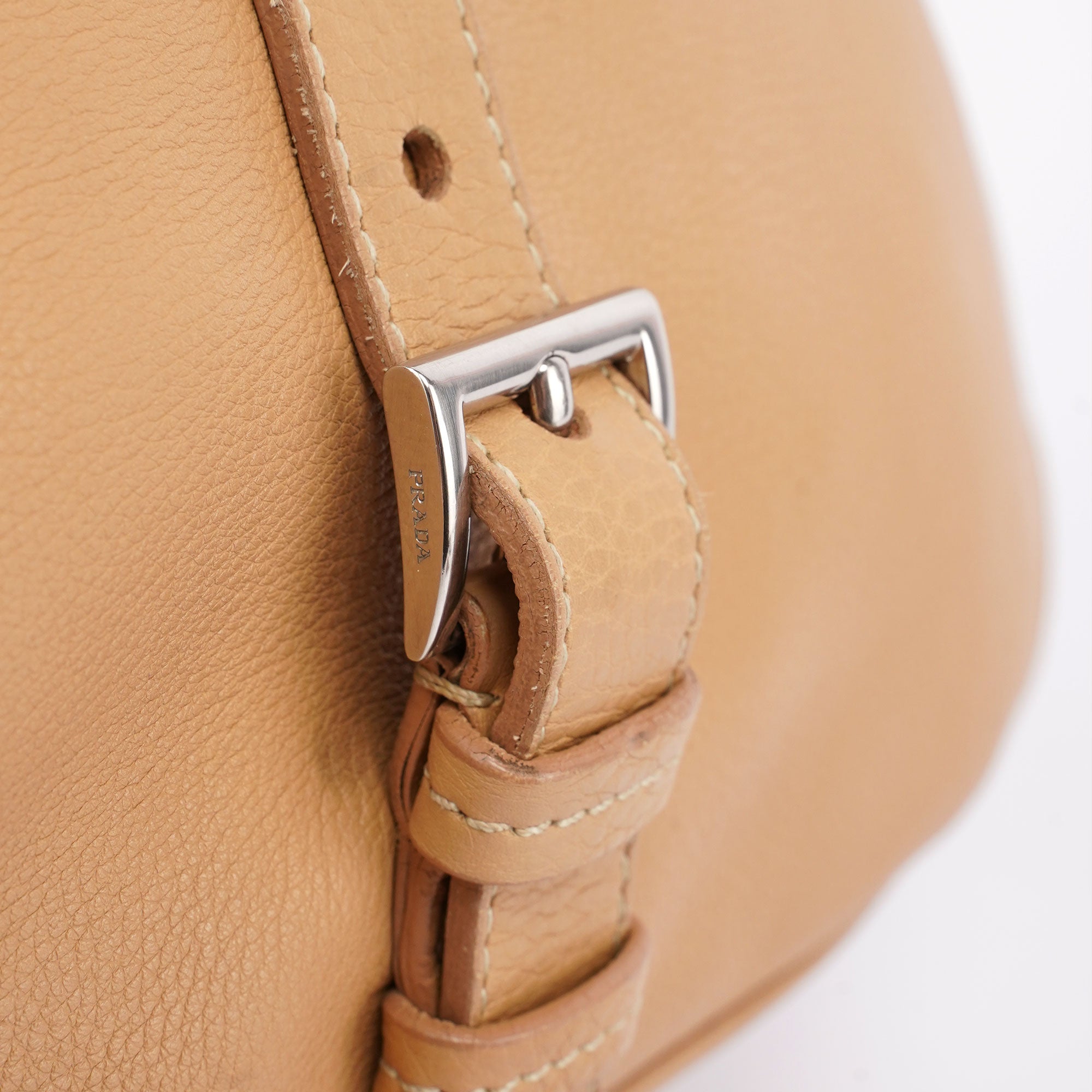 Beige Leather Belt Hobo Shoulder Bag