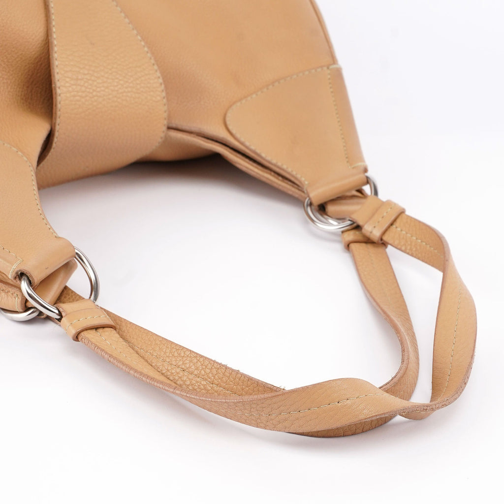 Beige Leather Belt Hobo Shoulder Bag