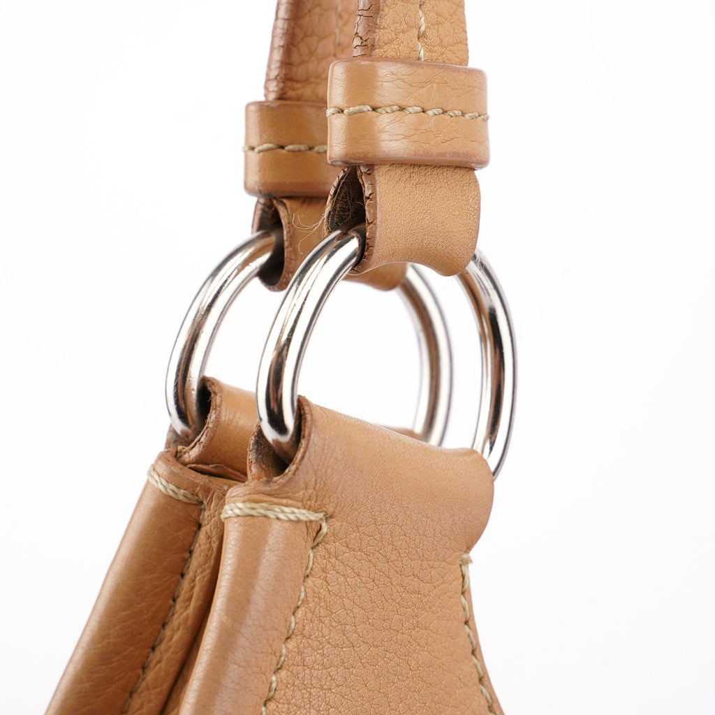 Beige Leather Belt Hobo Shoulder Bag