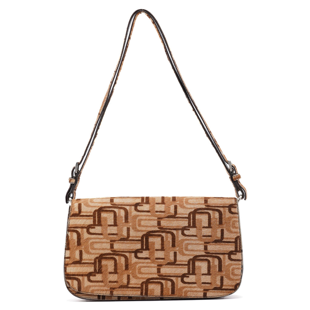 Beige Patterned Fur Shoulder Bag