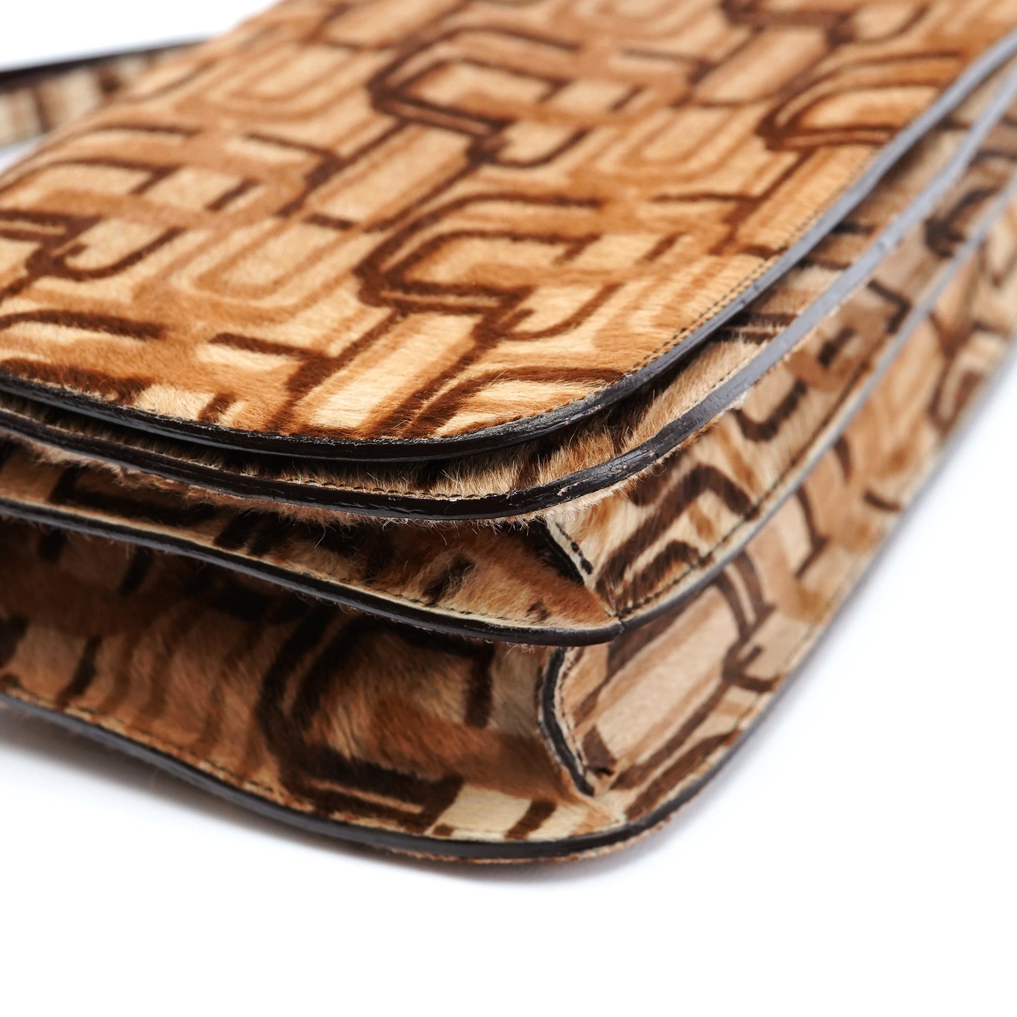 Beige Patterned Fur Shoulder Bag