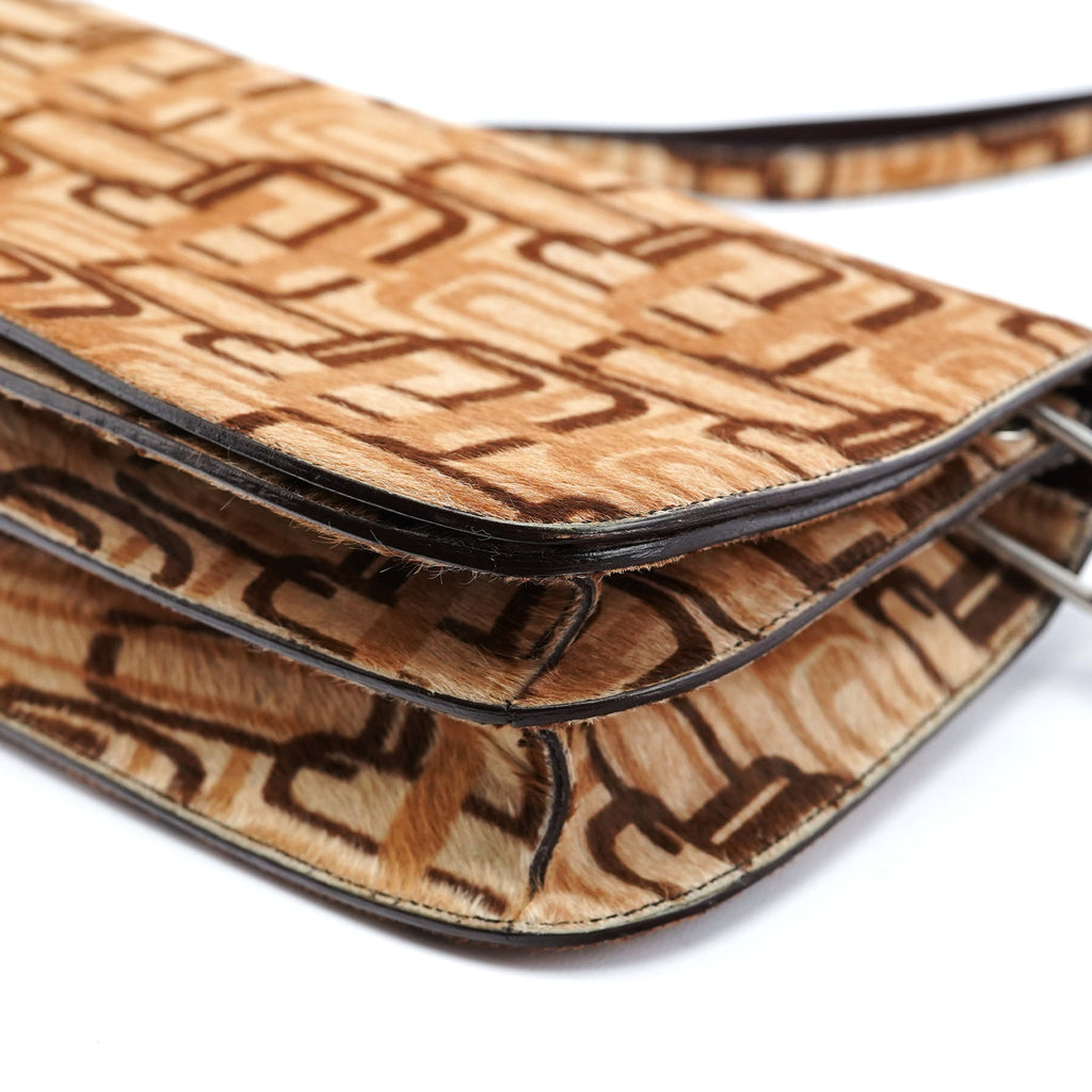 Beige Patterned Fur Shoulder Bag