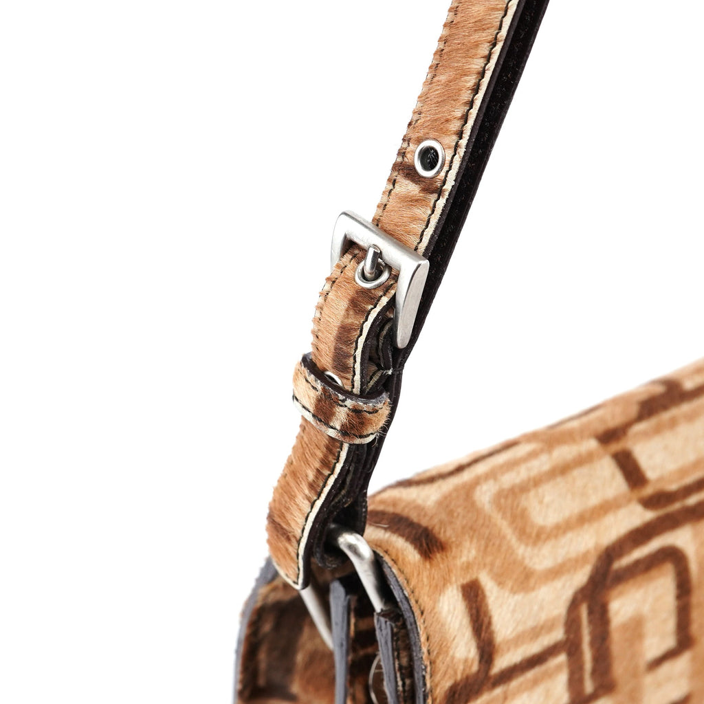 Beige Patterned Fur Shoulder Bag