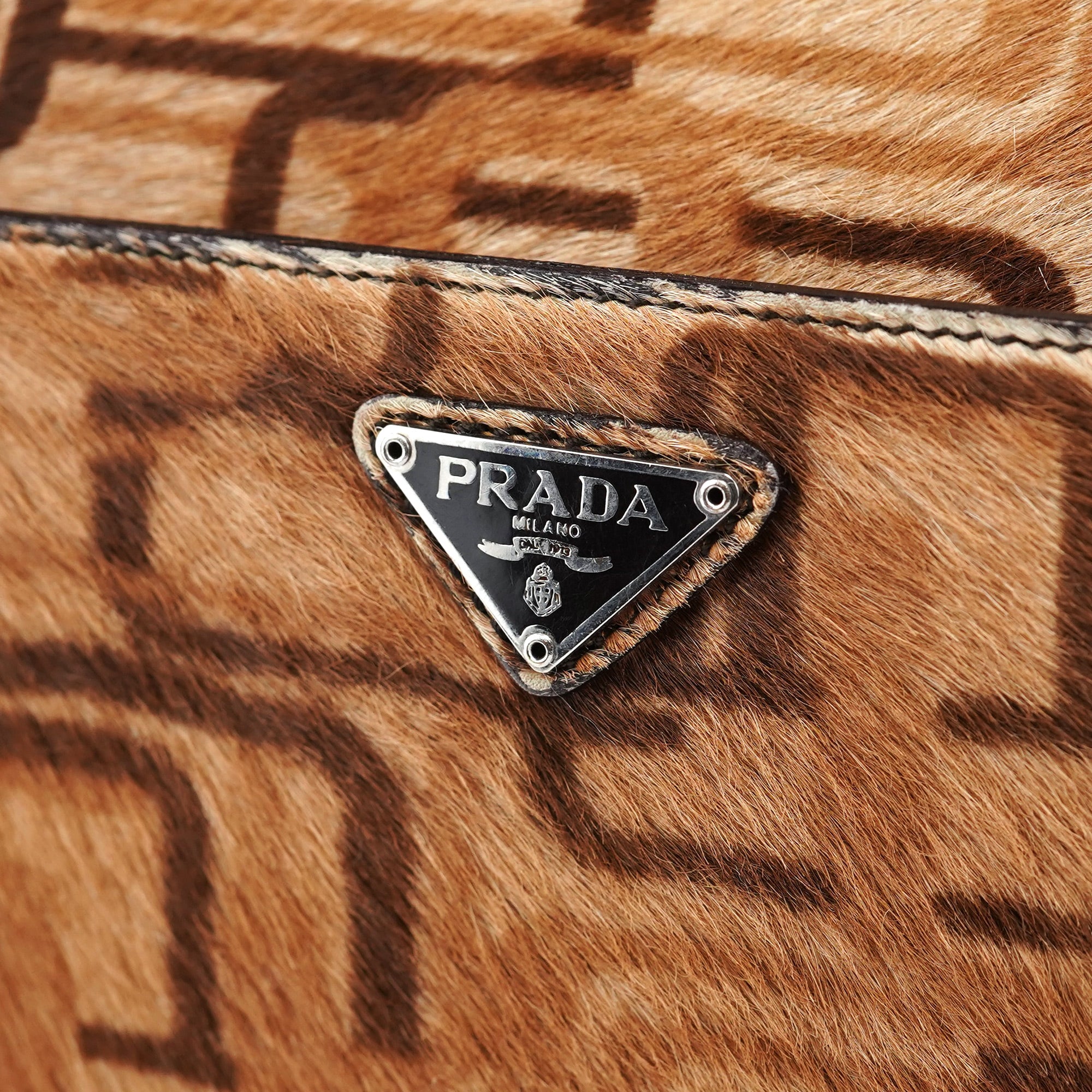 Beige Patterned Fur Shoulder Bag