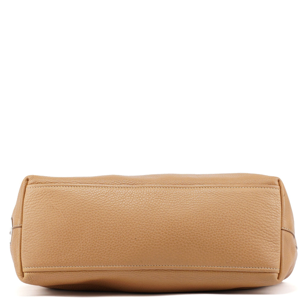 Beige Pebbled Leather Tote Bag