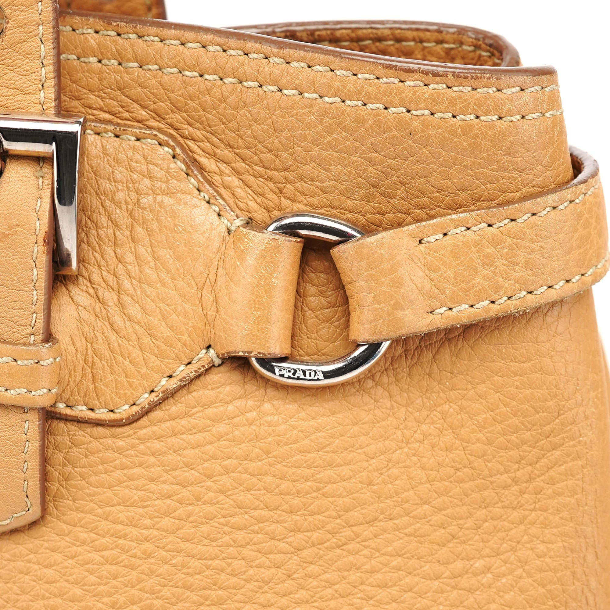 Beige Pebbled Leather Tote Bag