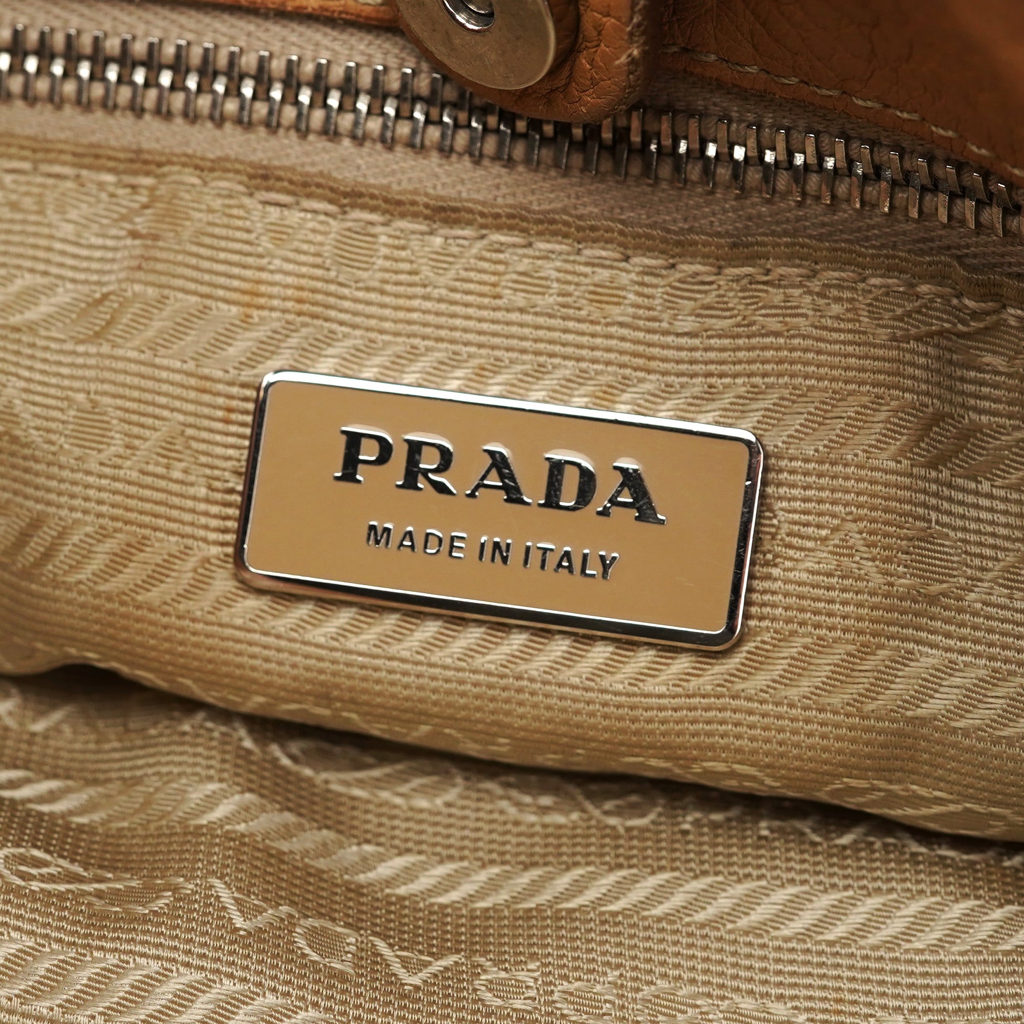 Beige Pebbled Leather Tote Bag