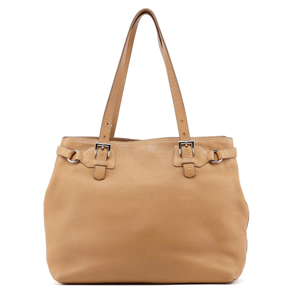 Beige Pebbled Leather Tote Bag
