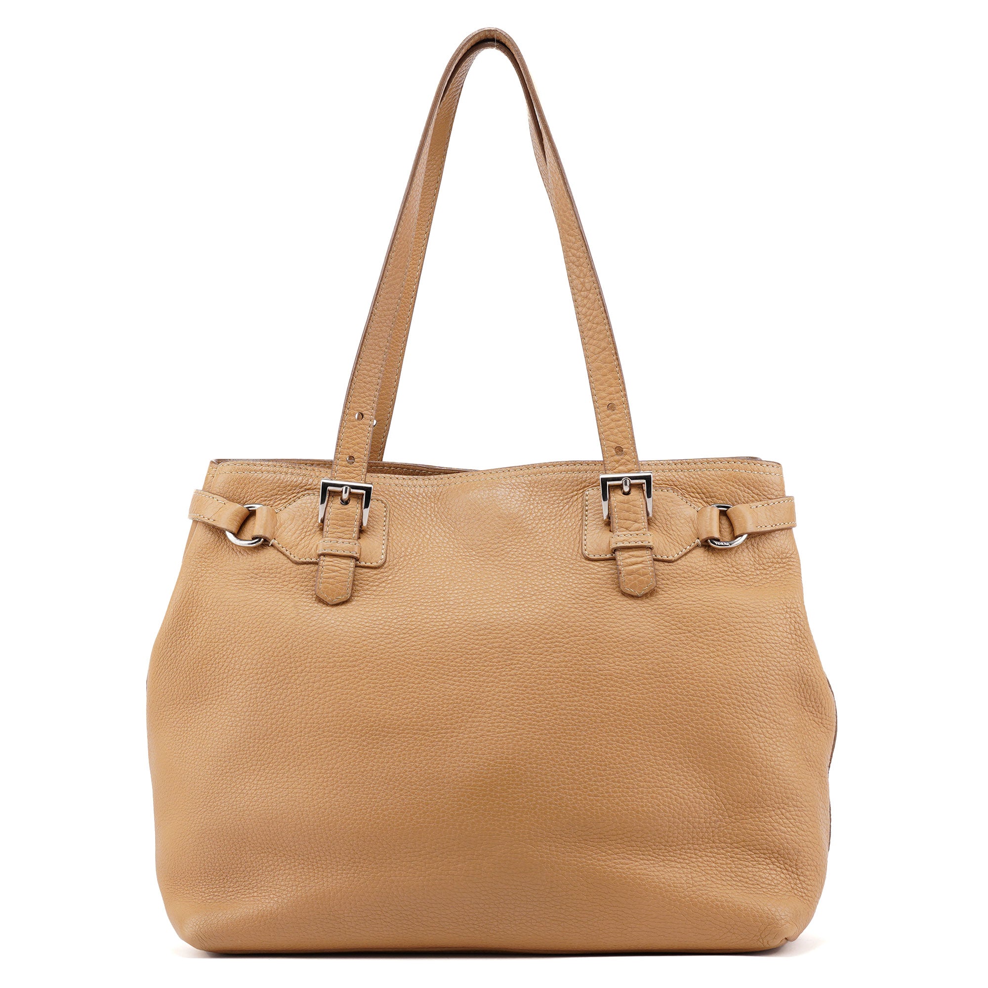 Beige Pebbled Leather Tote Bag