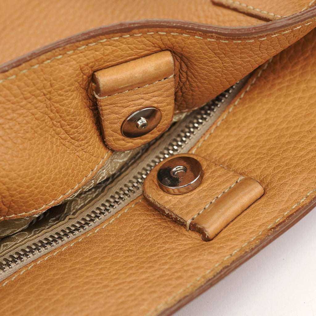 Beige Pebbled Leather Tote Bag