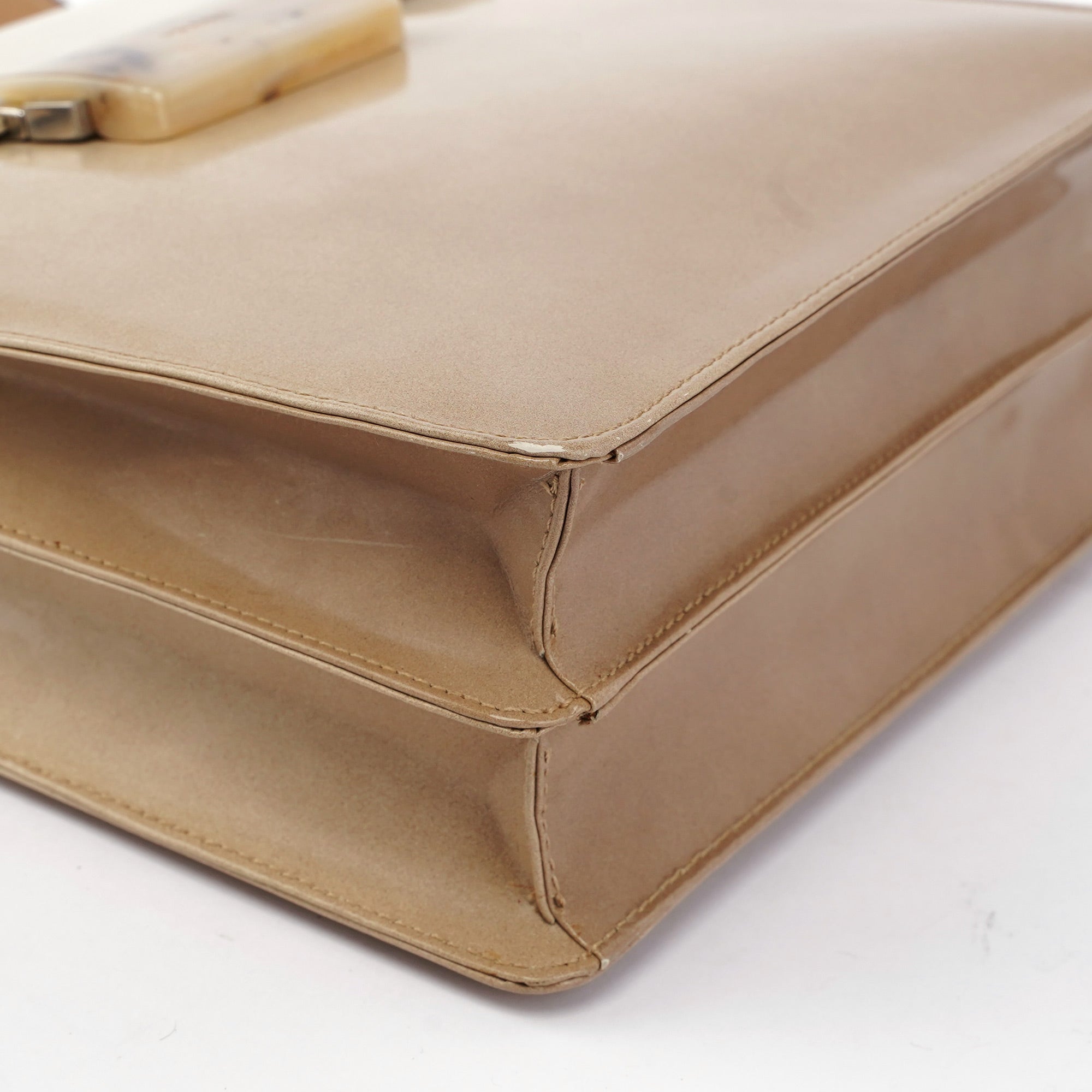 Beige Spazzolato Buckle Handbag