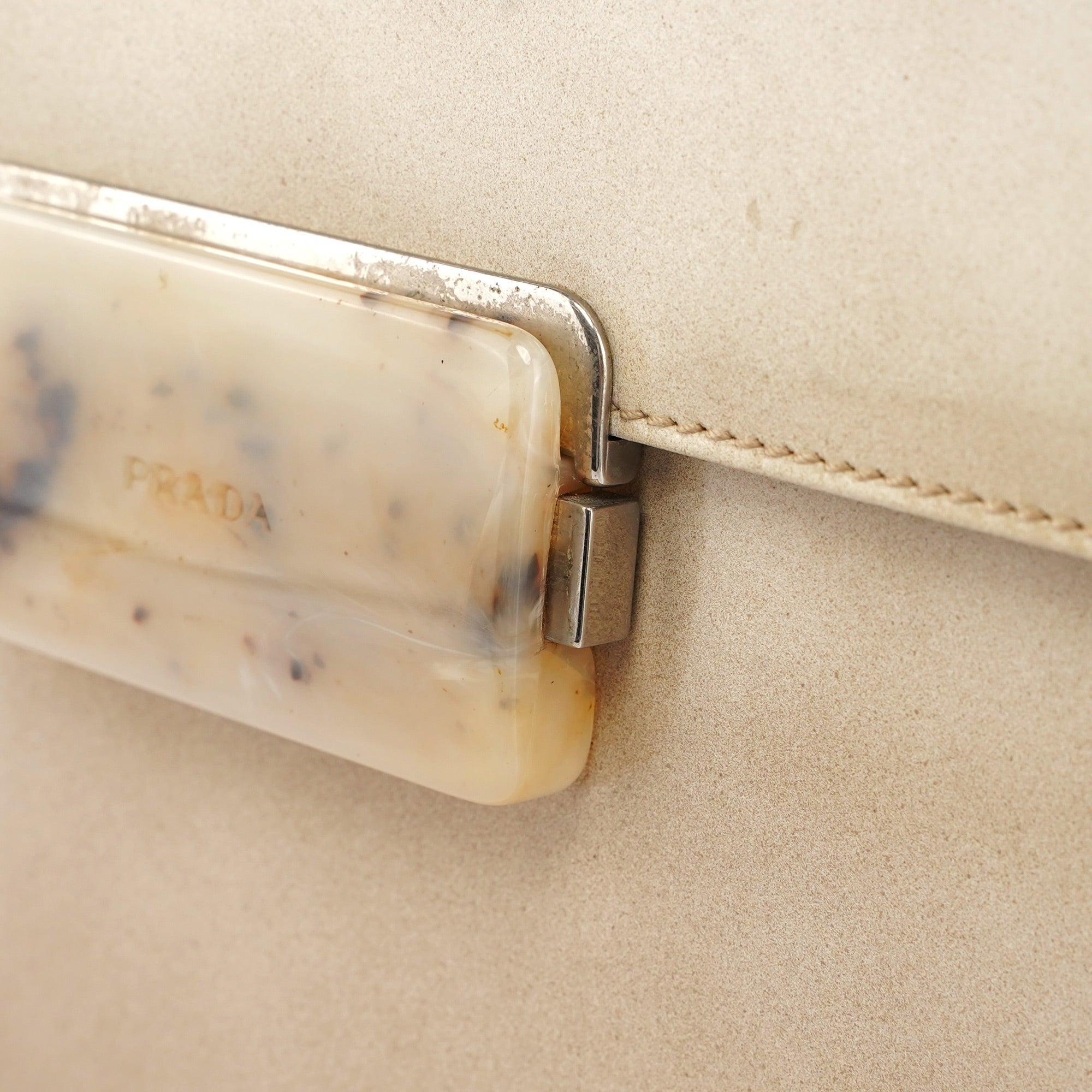 Beige Spazzolato Buckle Handbag