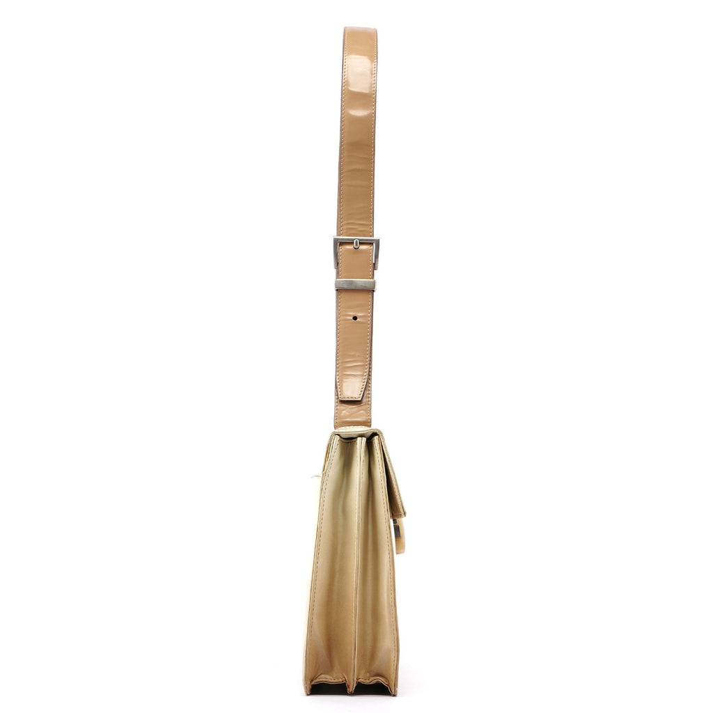 Beige Spazzolato Buckle Shoulder Bag