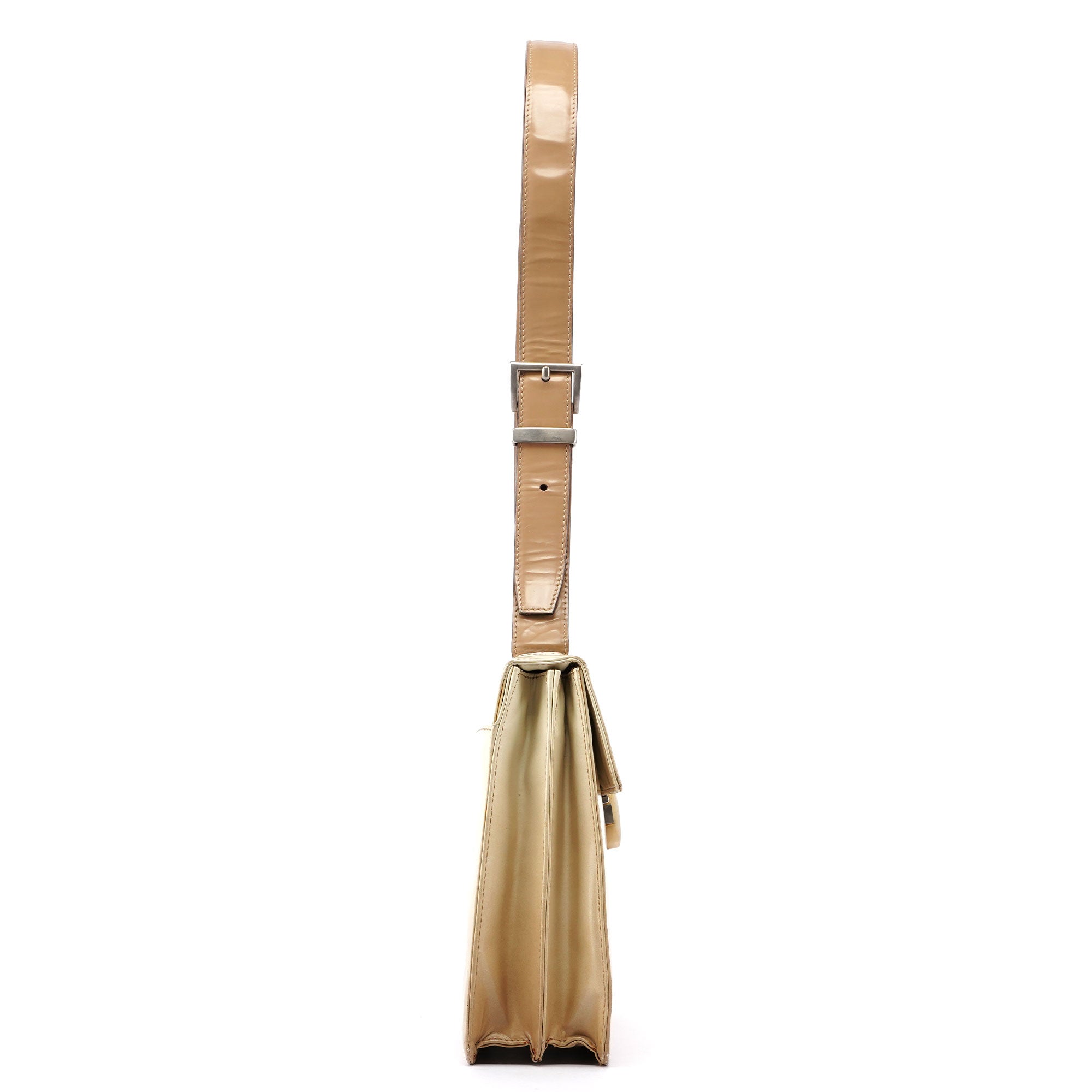 Beige Spazzolato Buckle Shoulder Bag