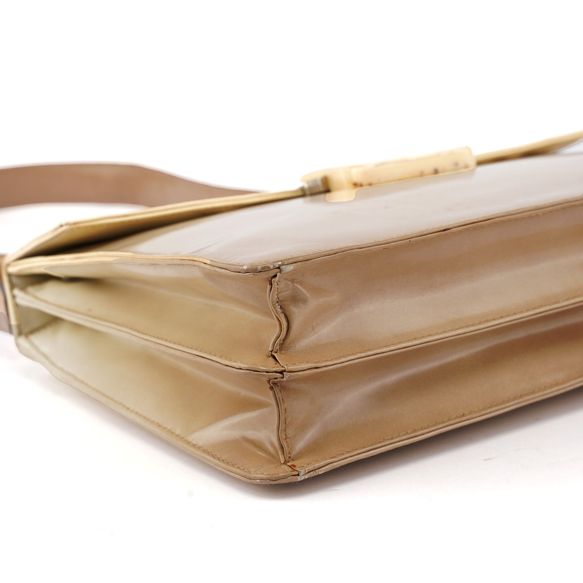 Beige Spazzolato Buckle Shoulder Bag