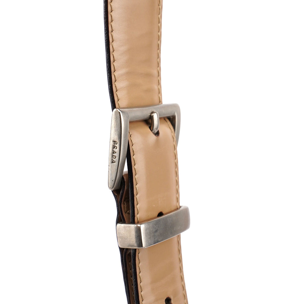 Beige Spazzolato Buckle Shoulder Bag