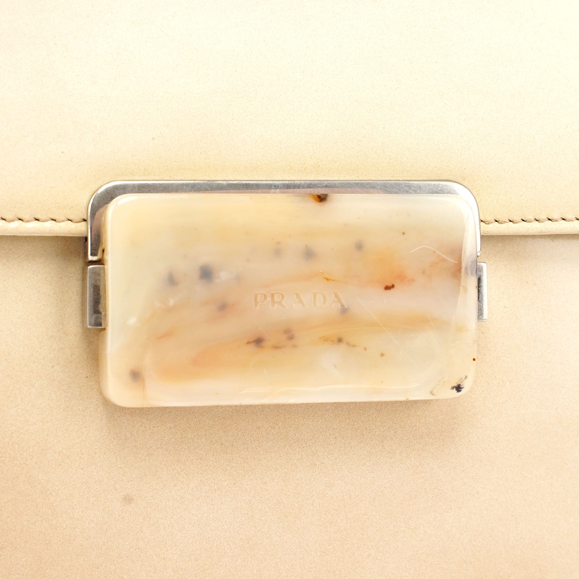 Beige Spazzolato Buckle Shoulder Bag