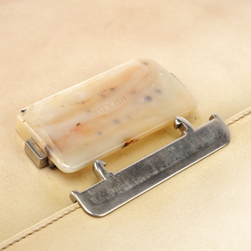 Beige Spazzolato Buckle Shoulder Bag