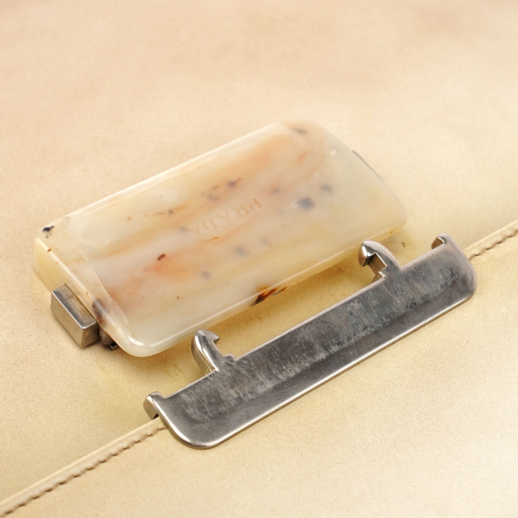 Beige Spazzolato Buckle Shoulder Bag