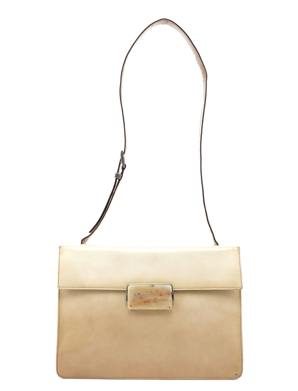Beige Spazzolato Buckle Shoulder Bag