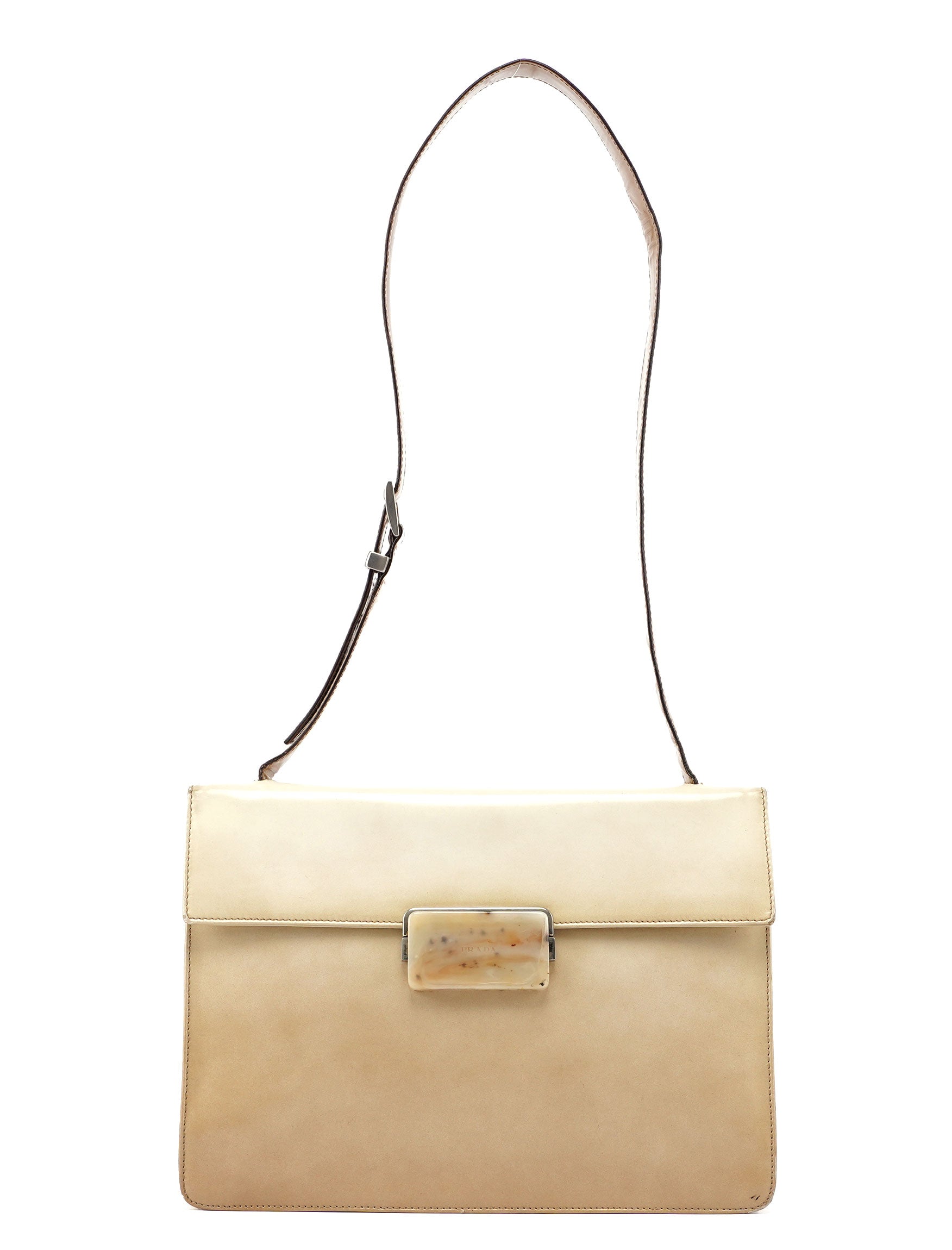 Beige Spazzolato Buckle Shoulder Bag