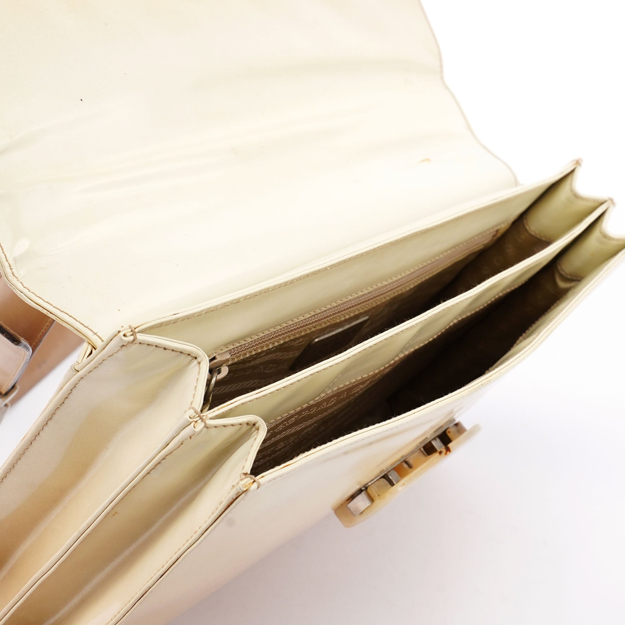 Beige Spazzolato Buckle Shoulder Bag