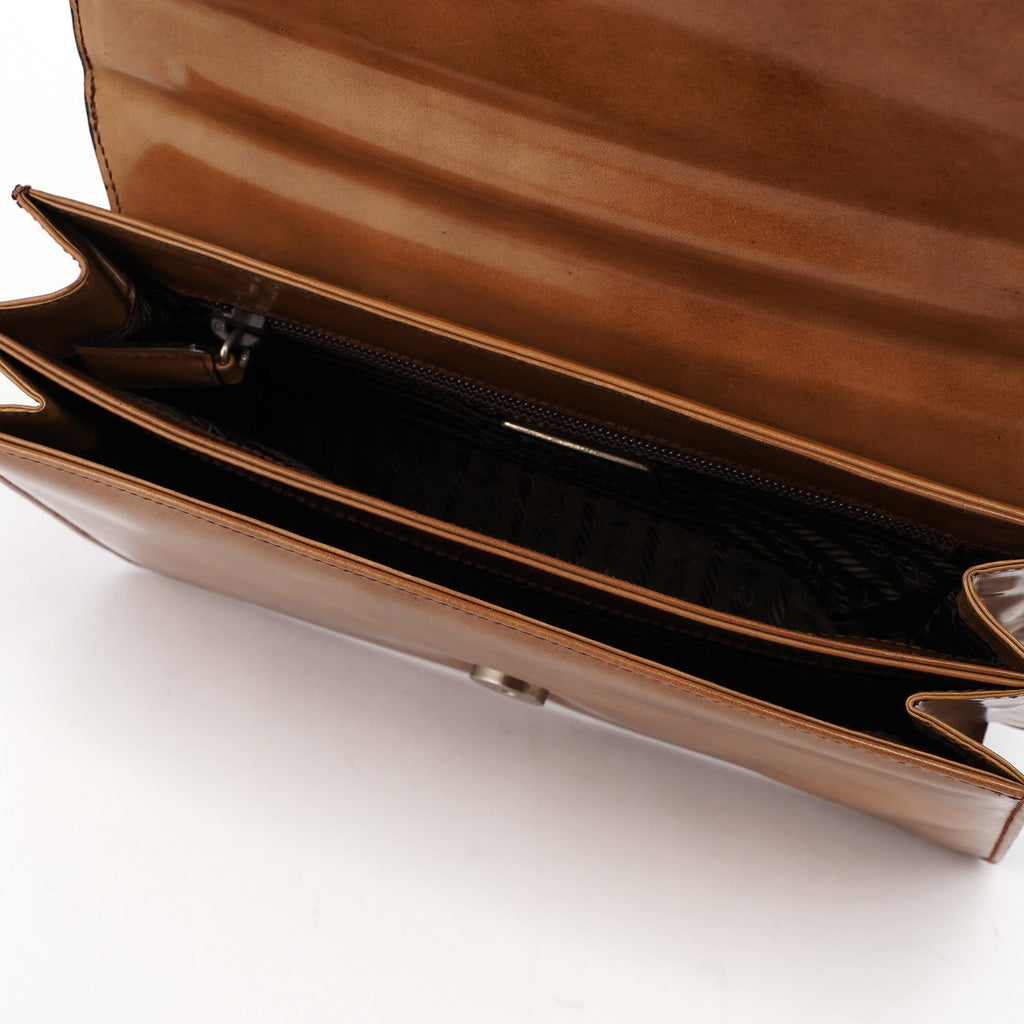 Beige Spazzolato Flap Handbag