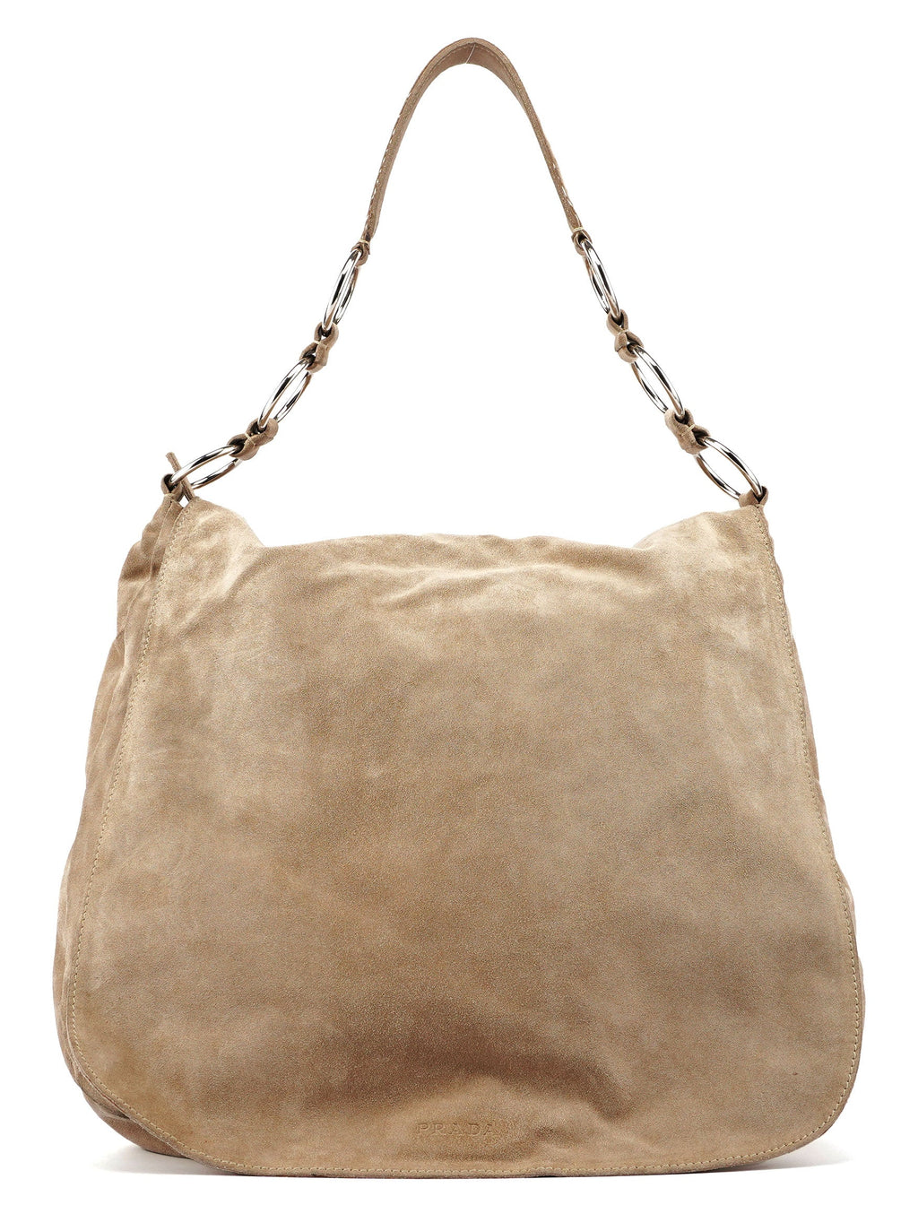 Beige Suede Large Flap Shoulder Bag