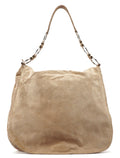 Beige Suede Large Flap Shoulder Bag
