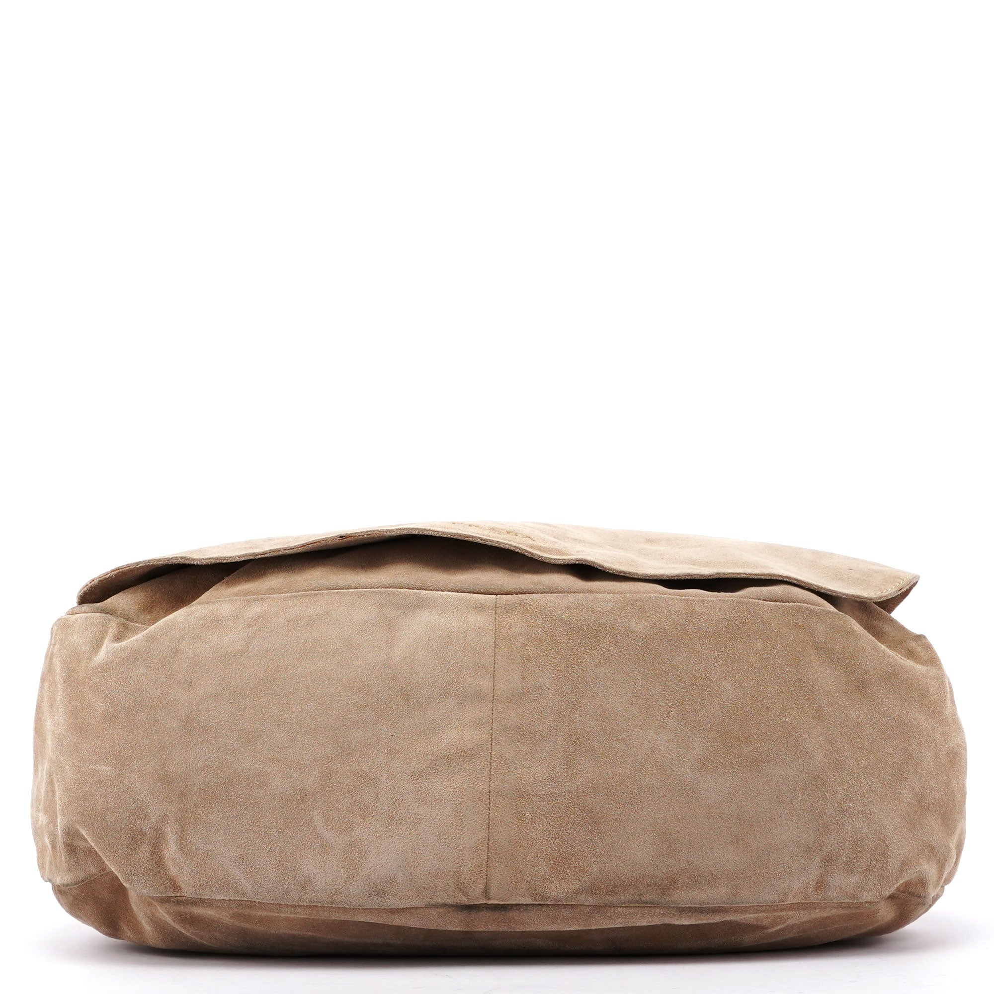Beige Suede Large Flap Shoulder Bag