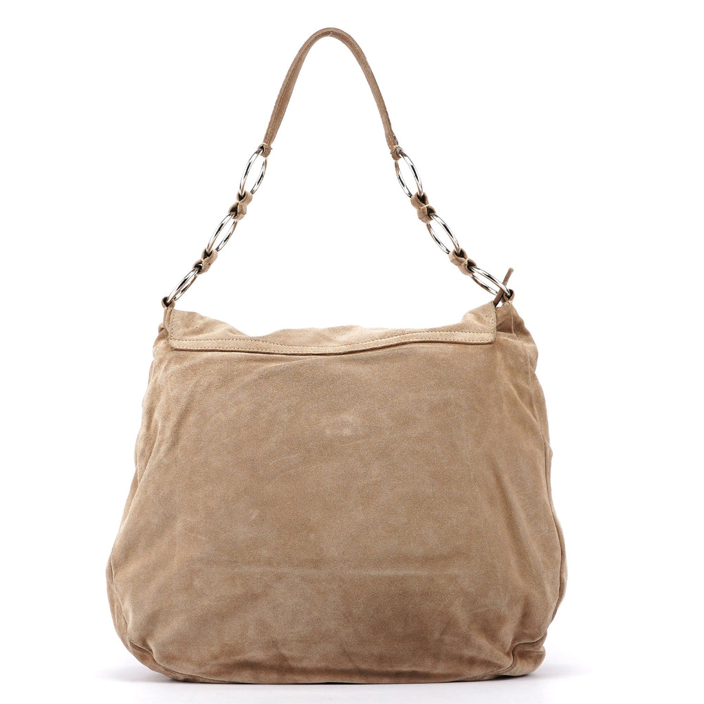 Beige Suede Large Flap Shoulder Bag