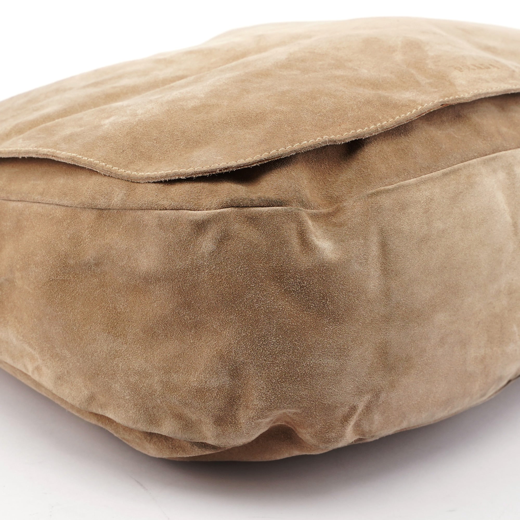 Beige Suede Large Flap Shoulder Bag