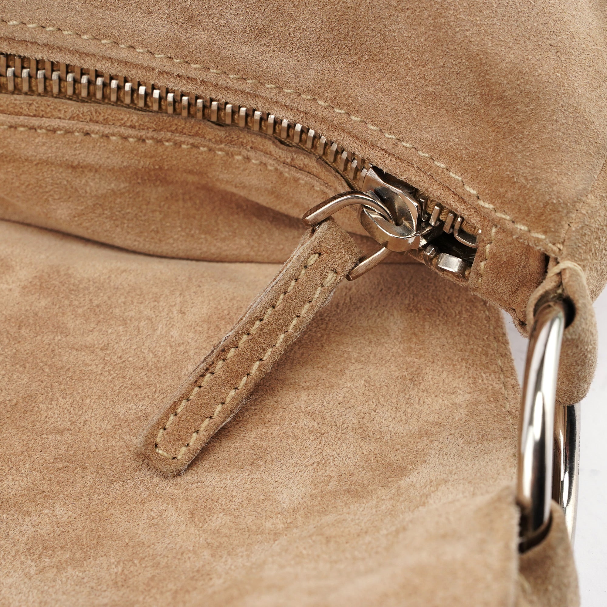 Beige Suede Large Flap Shoulder Bag
