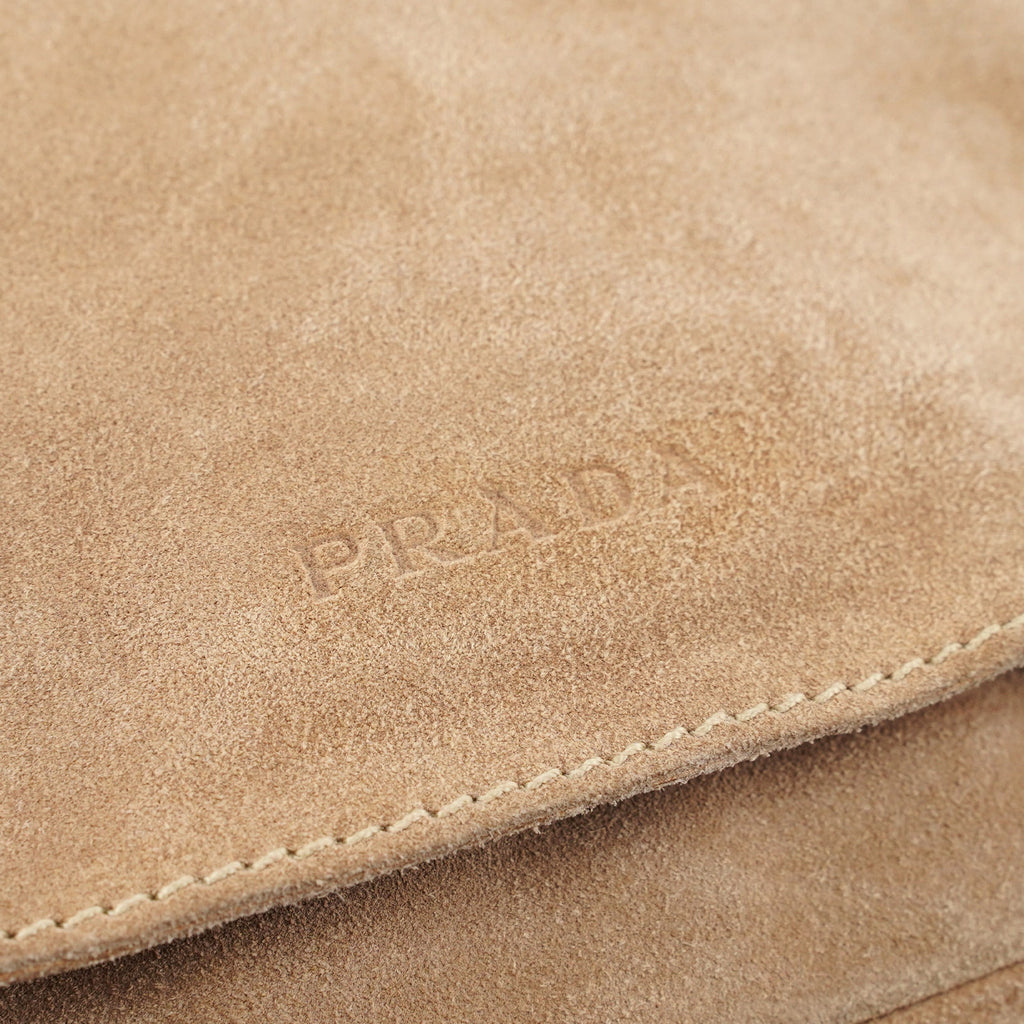 Beige Suede Large Flap Shoulder Bag
