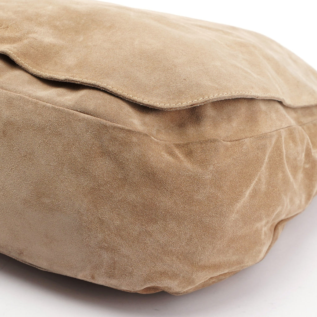 Beige Suede Large Flap Shoulder Bag