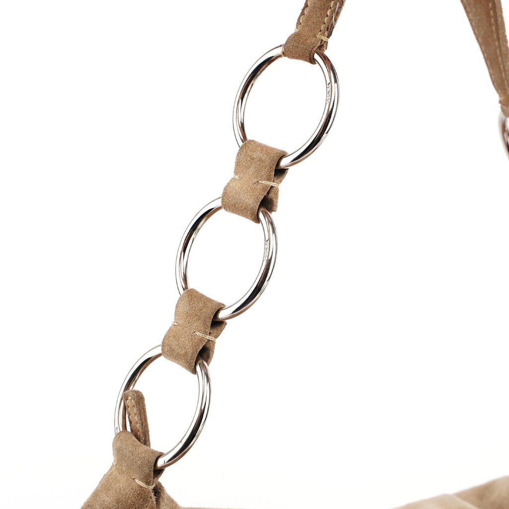 Beige Suede Large Flap Shoulder Bag