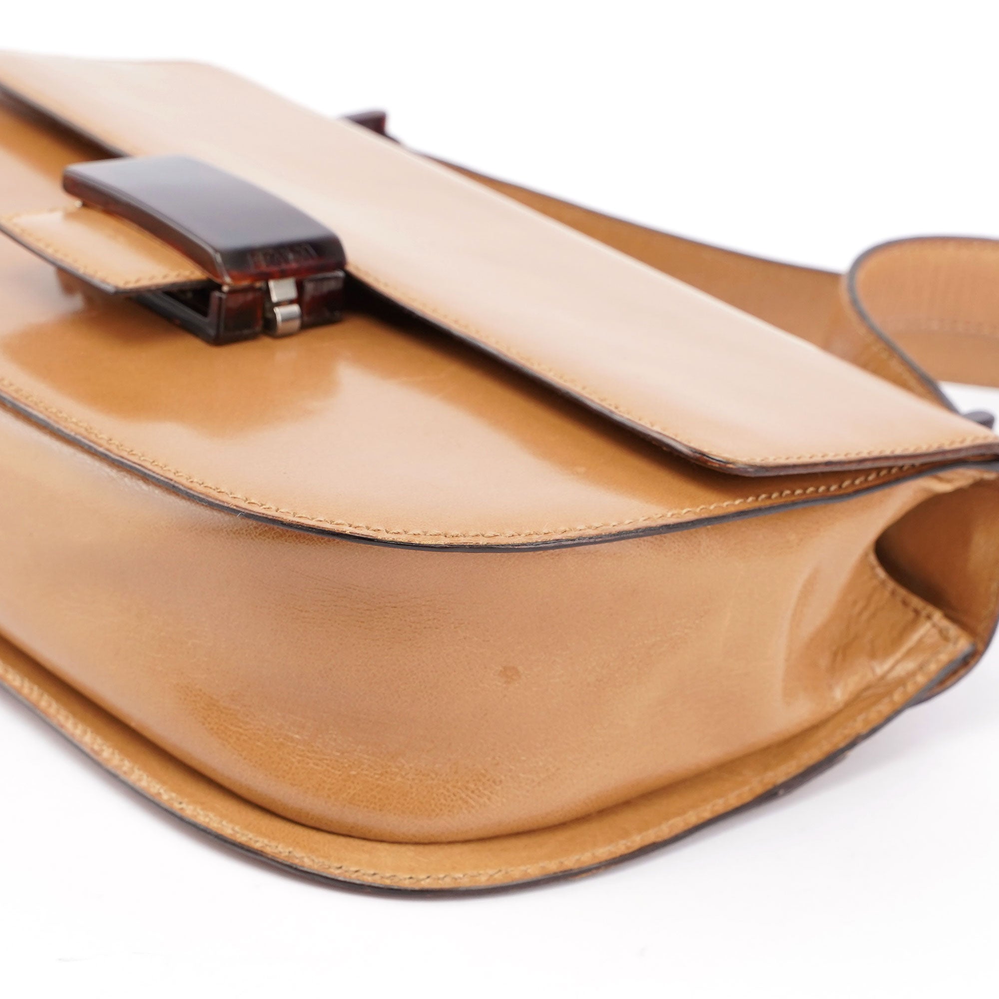 Beige Vitello Buckle Shoulder Bag