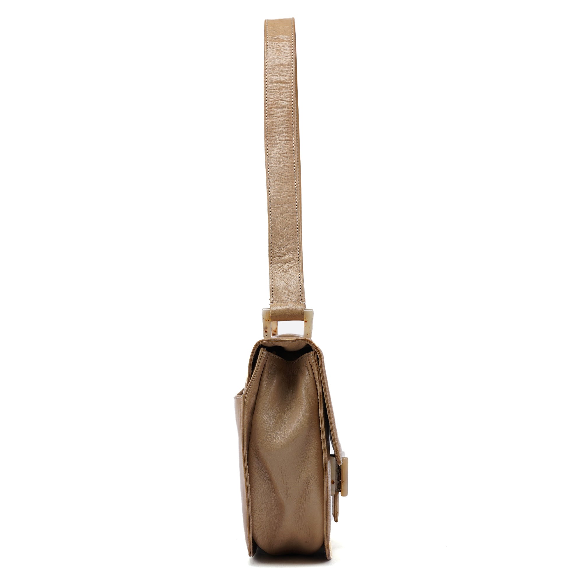 Beige Vitello Buckle Shoulder Bag