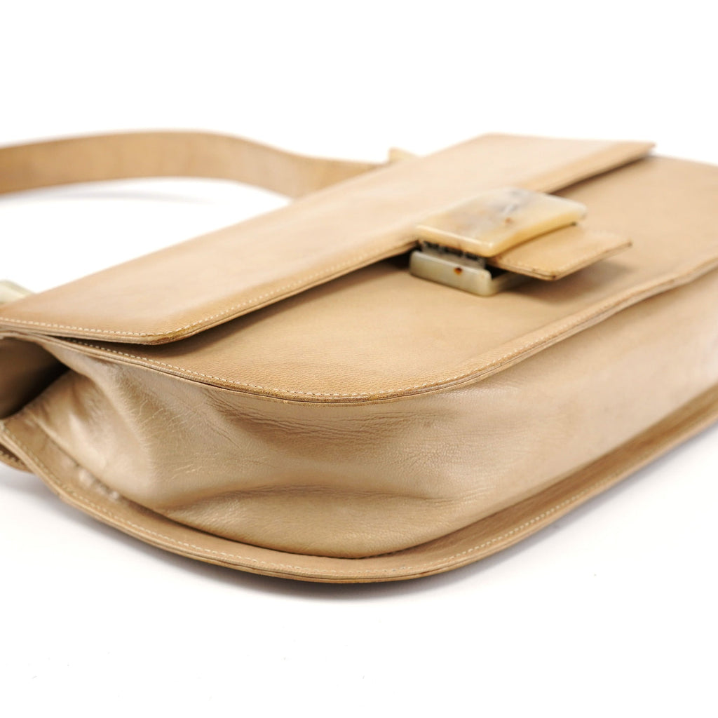 Beige Vitello Buckle Shoulder Bag