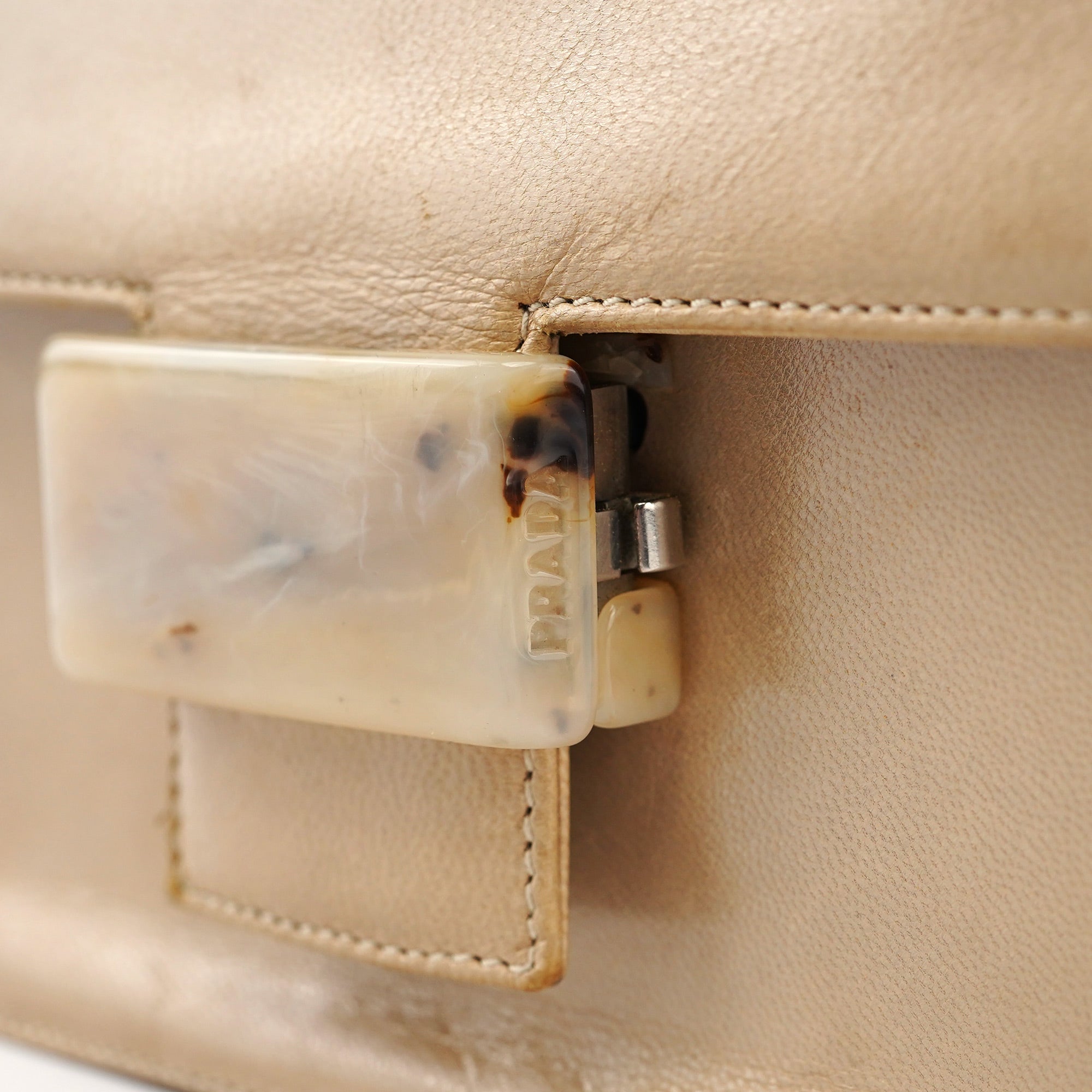 Beige Vitello Buckle Shoulder Bag