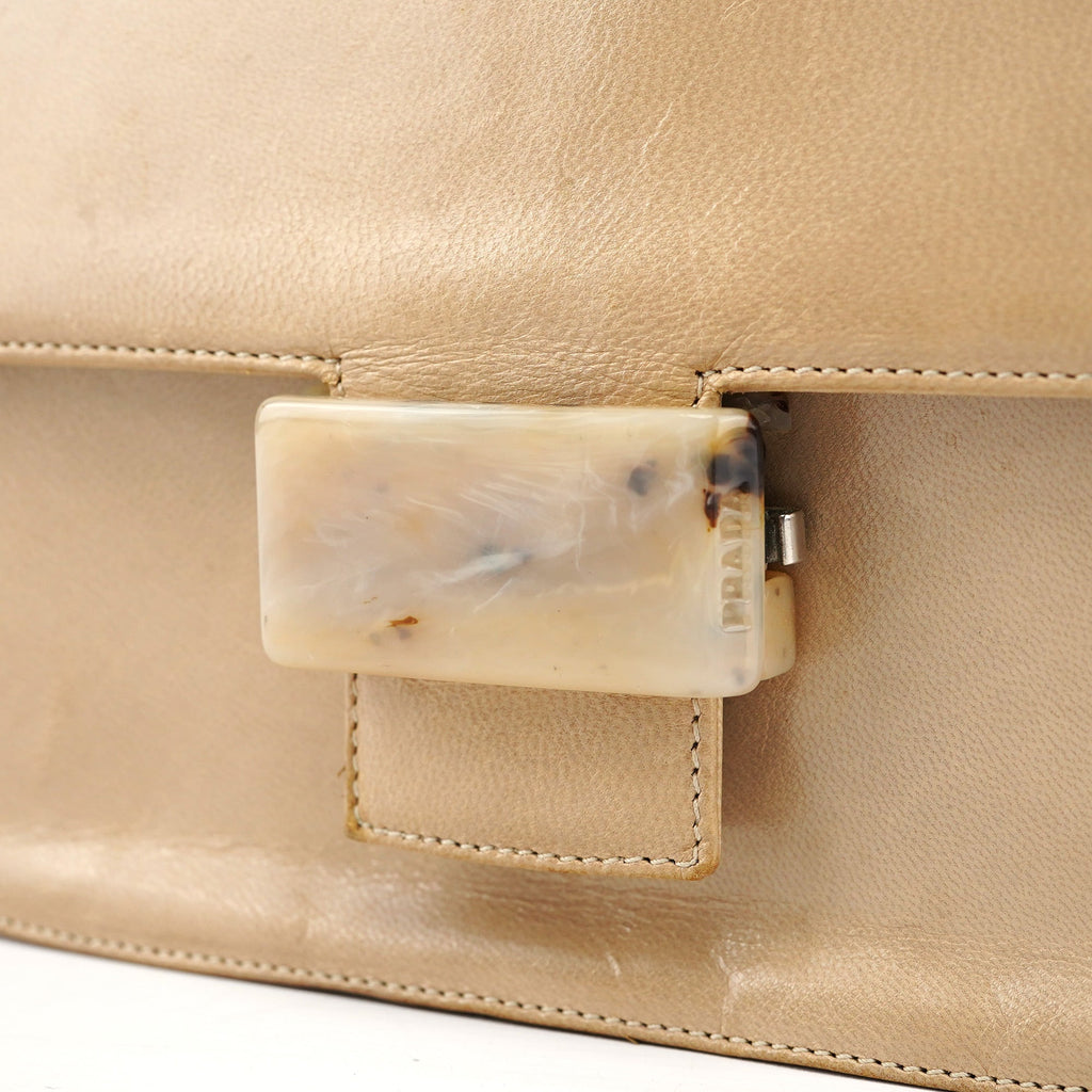 Beige Vitello Buckle Shoulder Bag