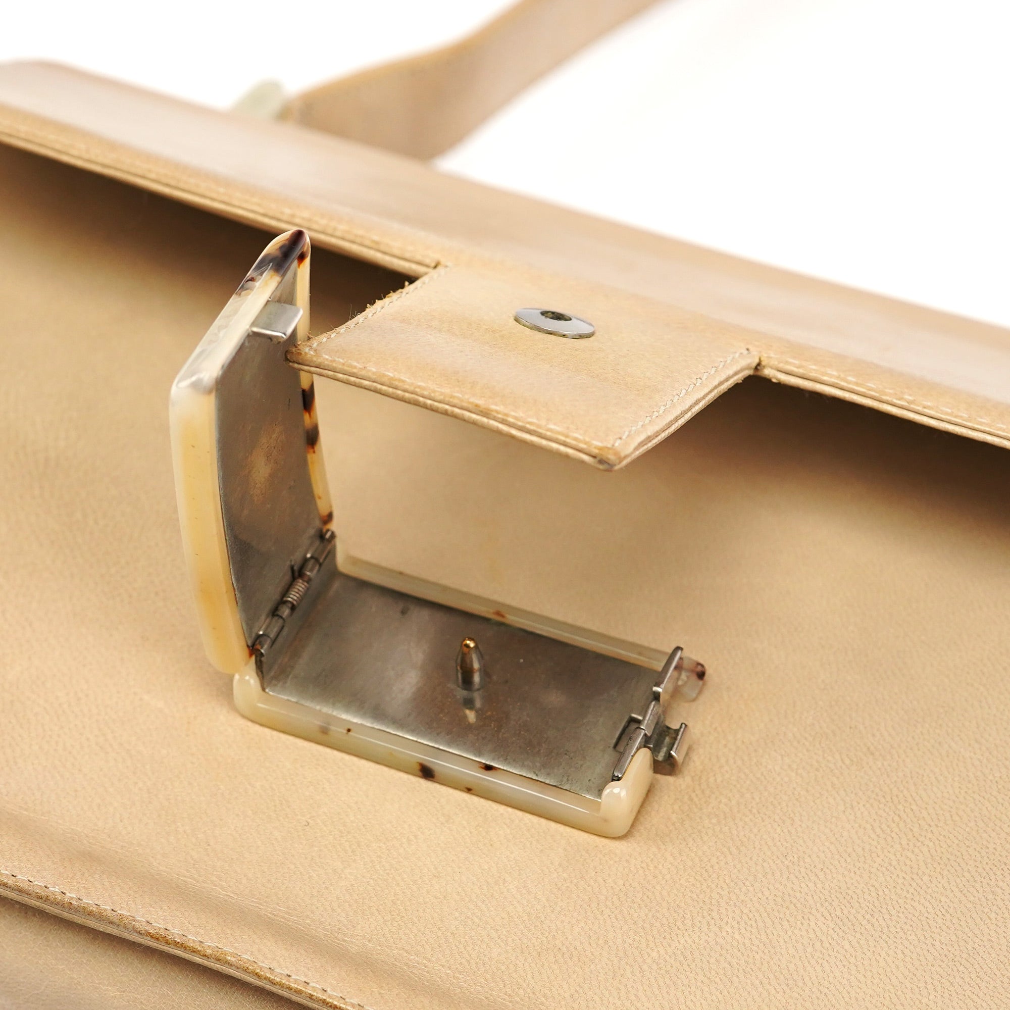Beige Vitello Buckle Shoulder Bag